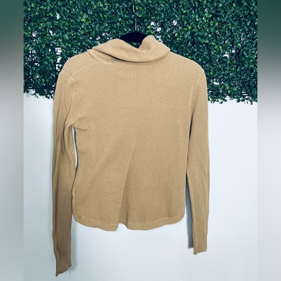 LAUREN RALPH LAUREN 100% Cotton Khaki Waffle Knit Cowl Neck Sweater, Size Small - Picture 7 of 14